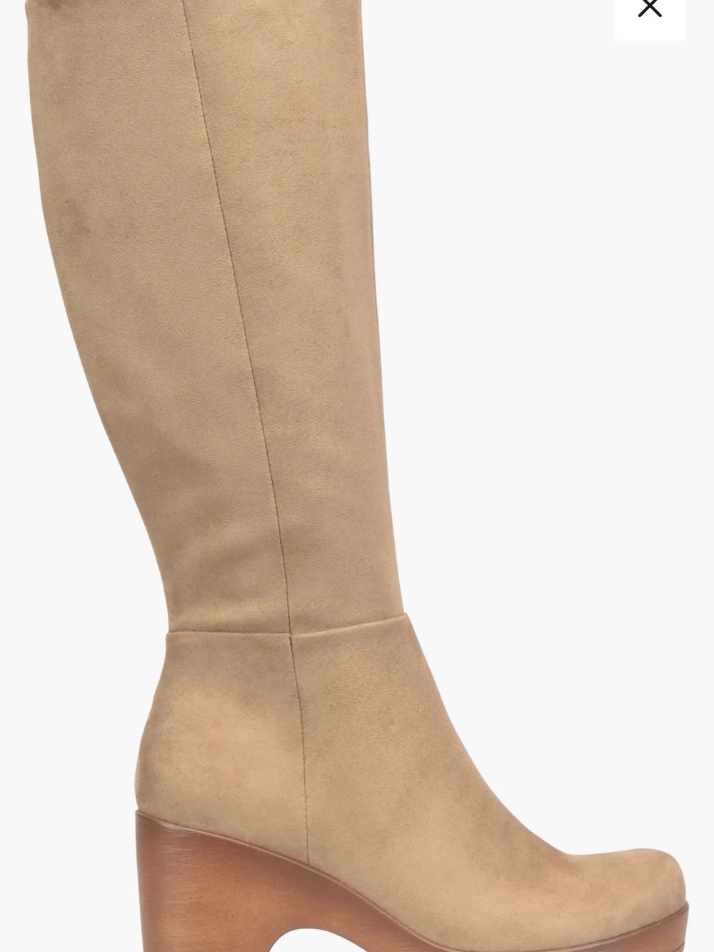 b.o.c. Over-the-Knee Suede Boot in Taupe Beige with Wood-Look Heel